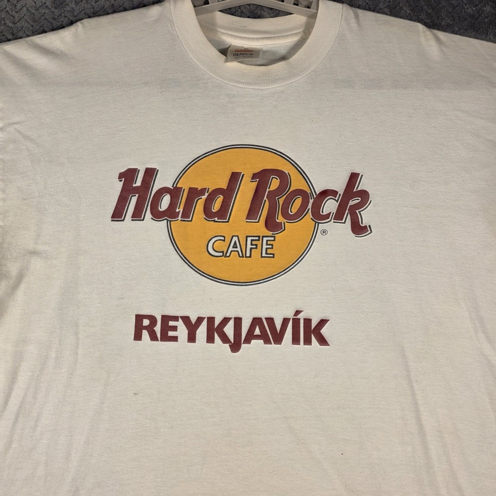 Vintage 90s Hard Rock Cafe Reykjavik Iceland T-Shirt Men XL White Hanes